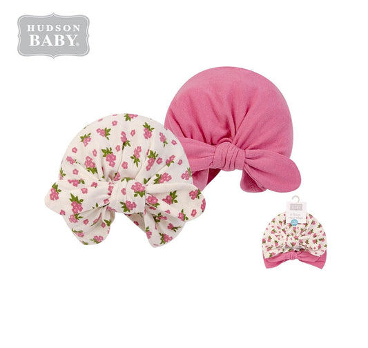 Turban Cap Set 2pc 頭巾2件裝 - 花花白底