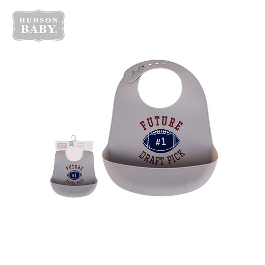 Silicone Bib 1pc 矽膠餐用圍兜1件裝 - 灰色欖球